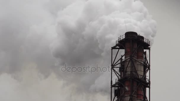 Global Pollution Dense Smoke From Factory Pipes — Stock Video