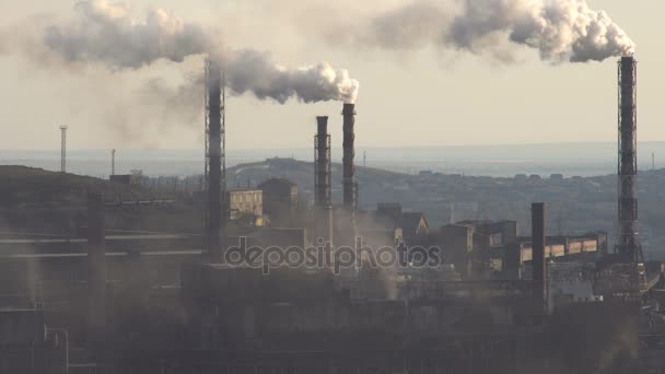 Pipes of a Large Plant Smoke Atmosphere — Stock Video