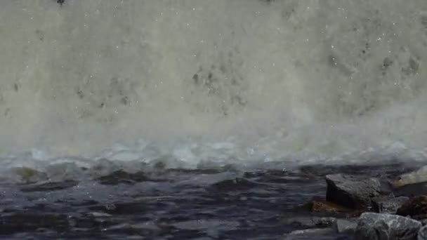 Cascada en un río de montaña en primavera en un día soleado — Vídeos de Stock