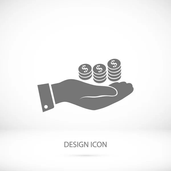 Geld in pictogram van een hand — Stockvector