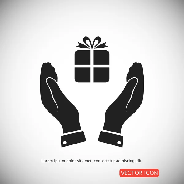 Regalo en las manos icono — Vector de stock