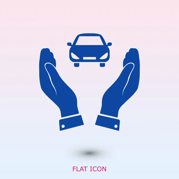 Pictografía del icono del coche en las manos — Vector de stock