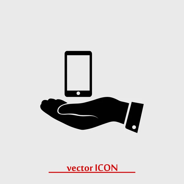 Teléfono móvil en icono de la mano — Vector de stock