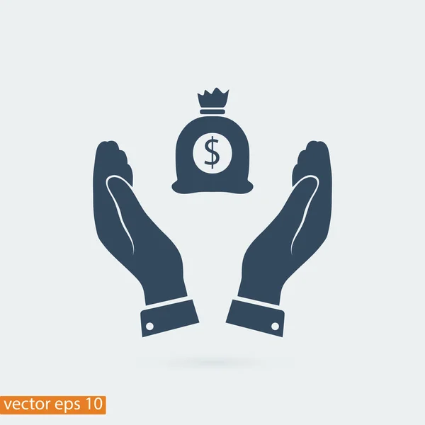 Moneybag en las manos icono — Archivo Imágenes Vectoriales