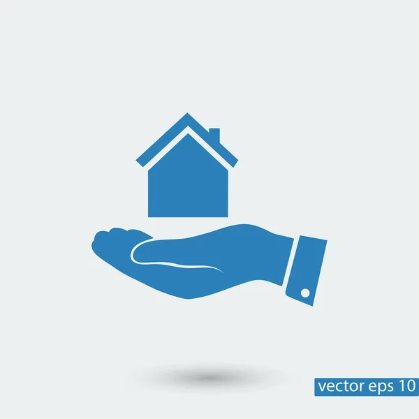 Icono del hogar en la mano — Vector de stock