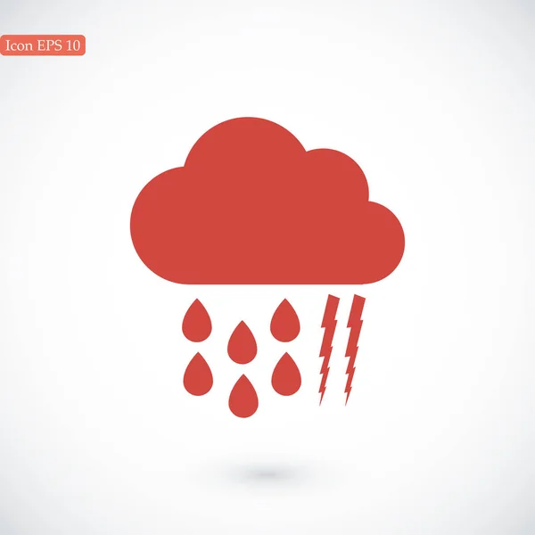 Nube con gotas de lluvia y ligntning — Vector de stock
