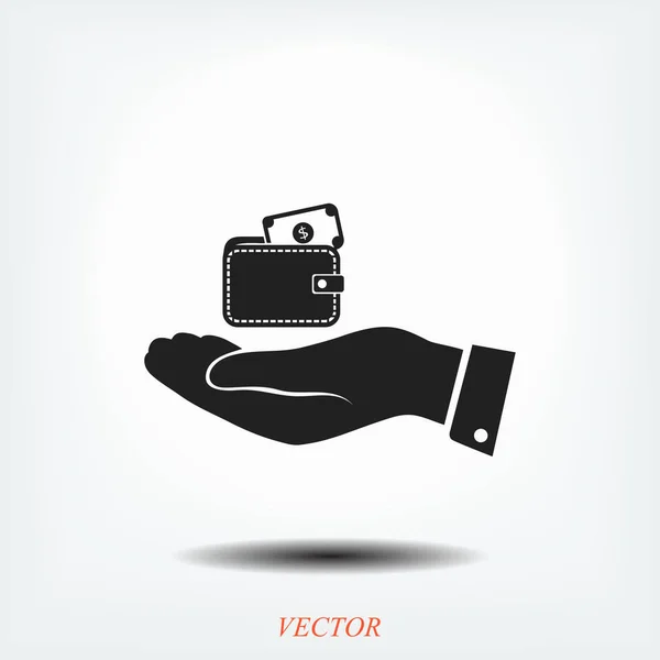Portemonnee in pictogram van een hand — Stockvector