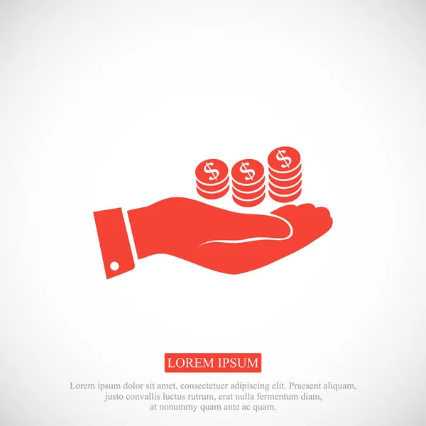 Geld in pictogram van een hand — Stockvector