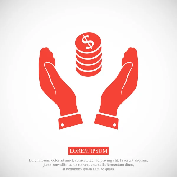 Geld in pictogram van een hand — Stockvector