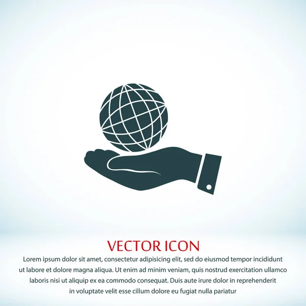 Globo Tierra con icono de mano — Vector de stock