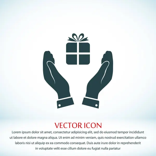 Pictografía de regalo en las manos icono — Vector de stock
