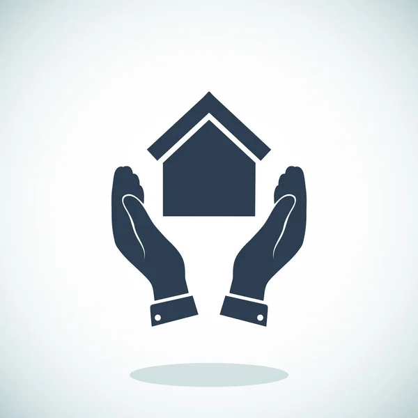 Mãos e casa ícone plana — Vetor de Stock