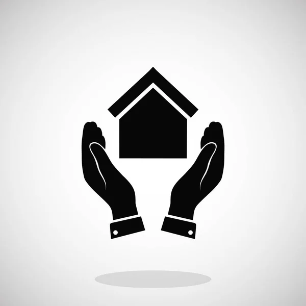 Tangan dan rumah ikon datar - Stok Vektor