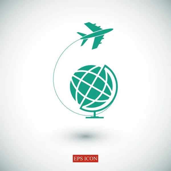 Ikona zeměkoule a letadlo cestování — Stockový vektor