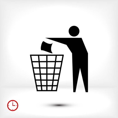 Geri dönüşüm işareti ile adam ve çöp kutusu