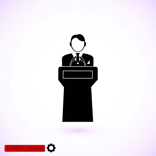 Speaker stands behind podium — Stock Vector