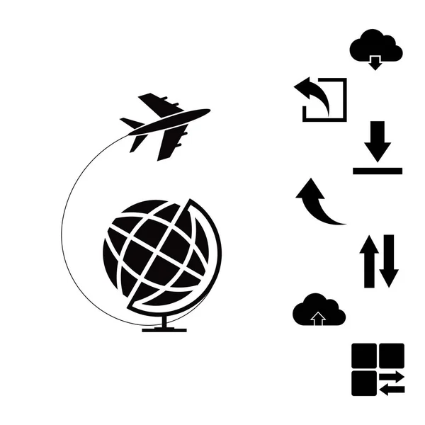 Globus und Flugzeug-Ikone — Stockvektor