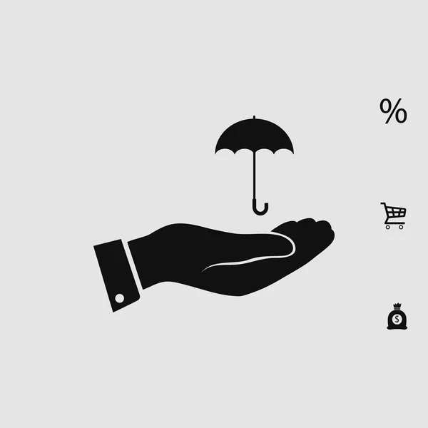 Guarda-chuva com ícone de mão — Vetor de Stock
