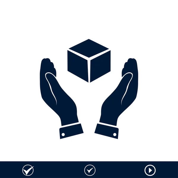 手のアイコンでキューブ — ストックベクタ