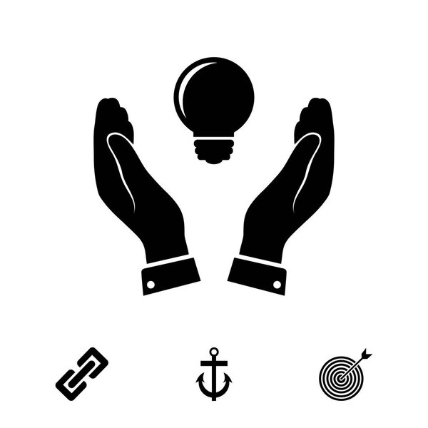 hands with light bulb icon