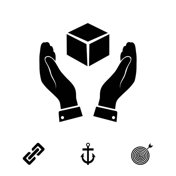 Kubus in handen pictogram — Stockvector