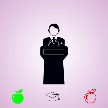 Speaker stands behind the podium, vector best flat icon, EPS clipart