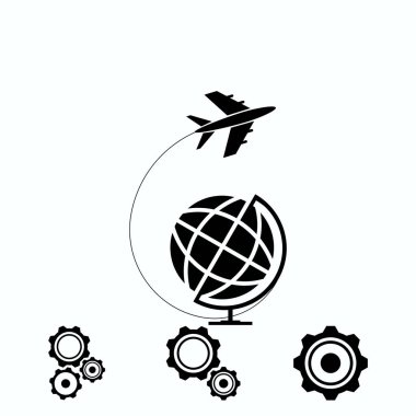 Küre ve uçak simgesi seyahat, en iyi düz simgesini Eps vektör