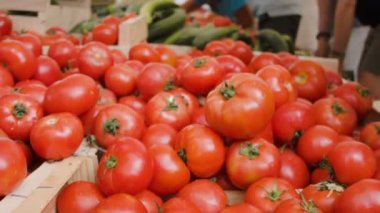 çiftçi pazarda olgun domates