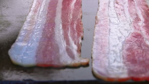 Cuisson de quelques morceaux de bacon — Video