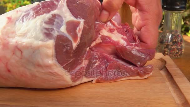 Cooking leg of lamb — Stock Video
