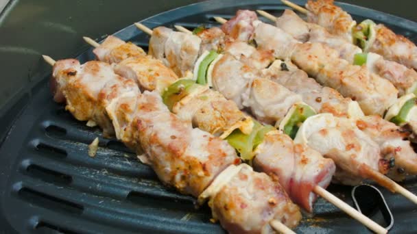 Туреччина м'ясо з овочами, смажений на грилі — стокове відео