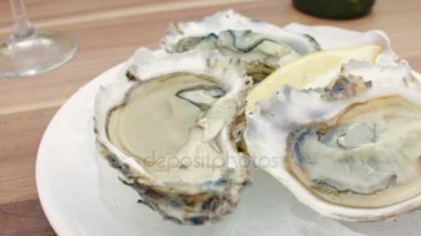 Buzlu limonlu taze istiridye..