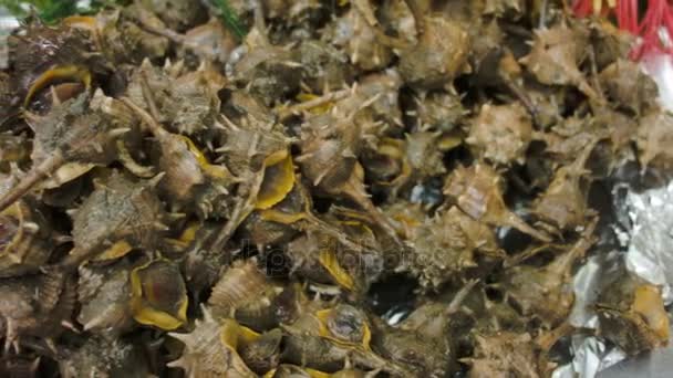 Saang concha de aranha no mercado de frutos do mar — Vídeo de Stock