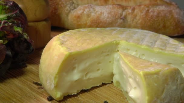 Trozo de queso de oveja blando de leche entera — Vídeo de stock