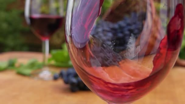 Fermer le vin rouge est versé dans un verre — Video