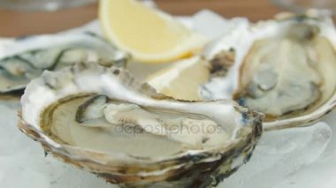 Beyaz bir plaka üzerinde taze istiridye ve süper yakın çekim