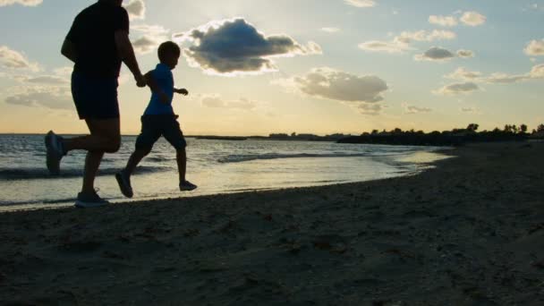 Hombre y niño haciendo ejercicios deportivos — Vídeos de Stock