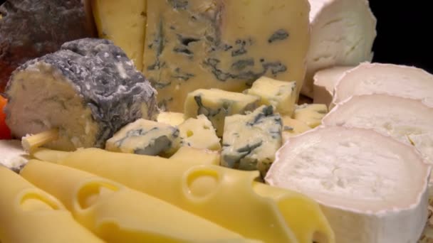 Panorama za pośrednictwem różnych francuskich serów — Wideo stockowe