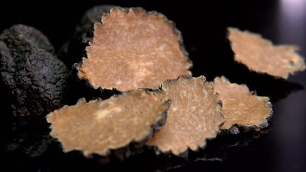 黑块菌躺在湿的黑色表面 — 图库视频影像