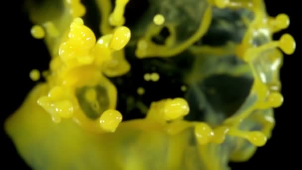 Nahaufnahme von Orangensaft fliegt in die Kamera — Stockvideo