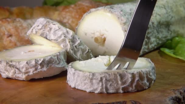 Goat cheese with blue-grey mould — Stock Video