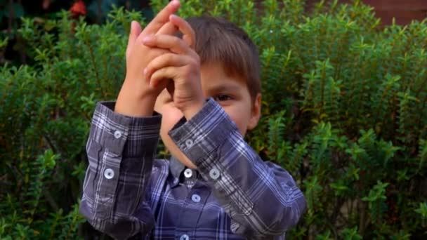 Leuke jongen rekent op de vingers tot tien — Stockvideo