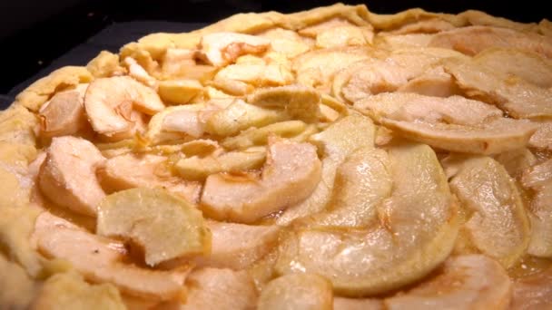 Кусок яблочного пирога из тарелки — стоковое видео