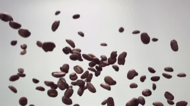 Kaffebönor flyger i luften — Stockvideo