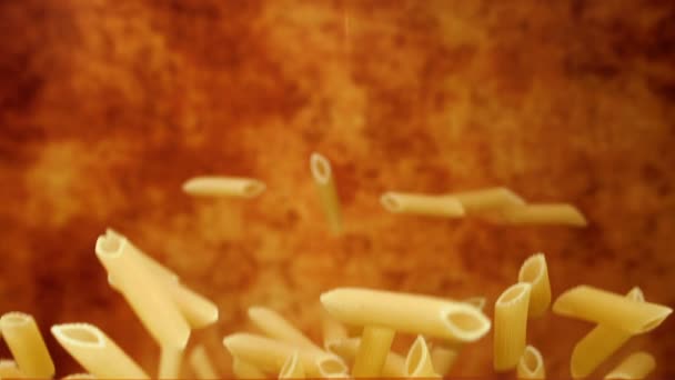 Pasta Penne flying in the air — Stock Video