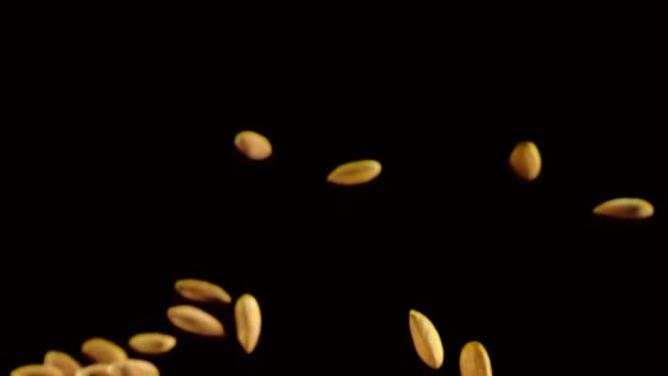 Αμύγδαλα πετούν πάνω σε μαύρο φόντο — Αρχείο Βίντεο