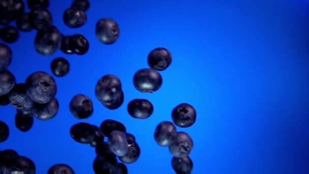 Big blueberry flying in slow motion — Stock Video