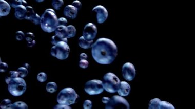 Böğürtlenler siyah arka planda uçuyor 