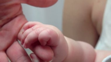 Bir bebeğin küçük parmakları Yetişkin elini tutar