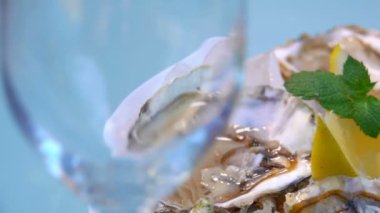 Camdan tabağa kadar taze ve lezzetli istiridyelerle dolu bir panorama.